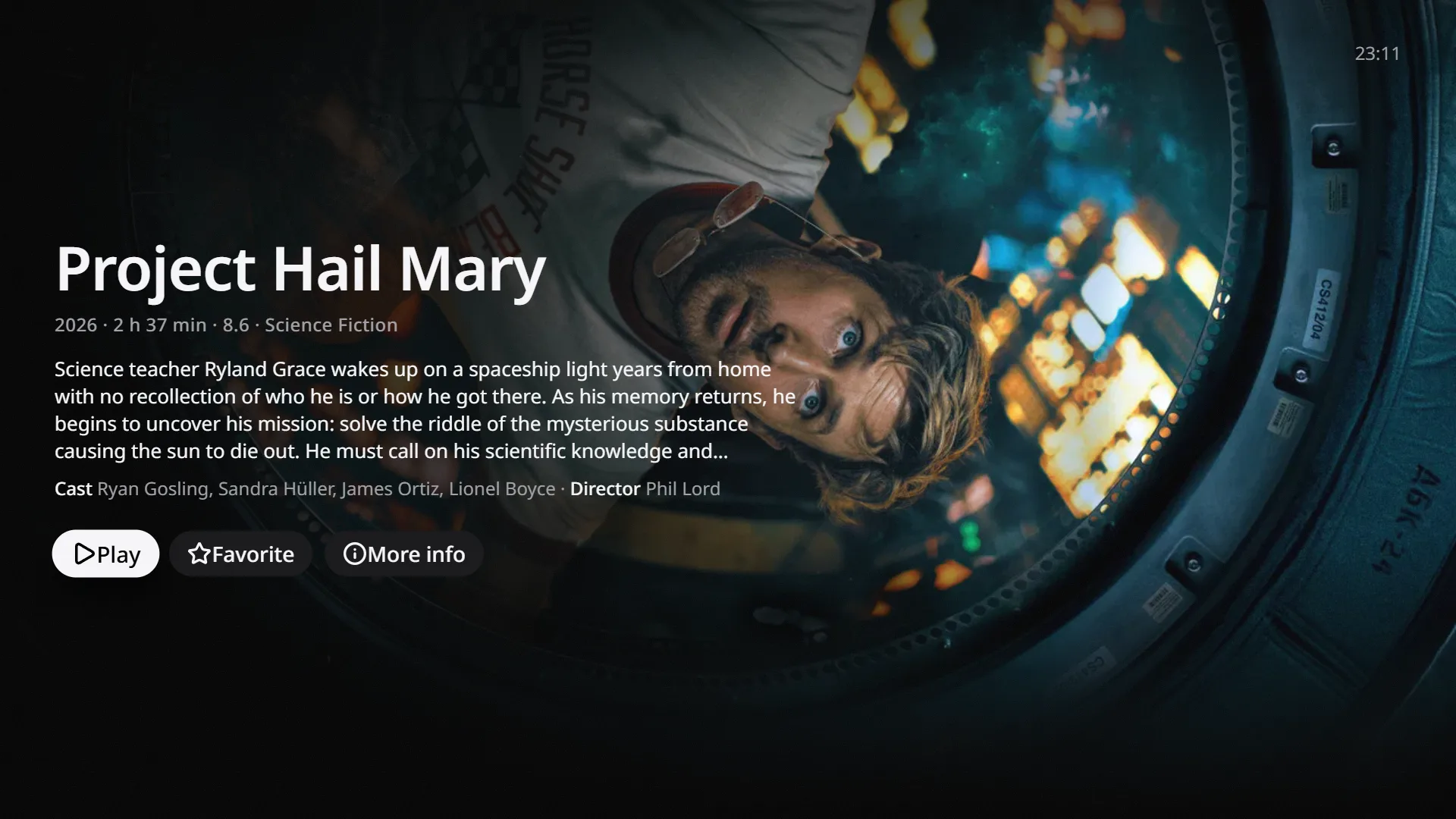 A movie page with the plot, cast, and Play button