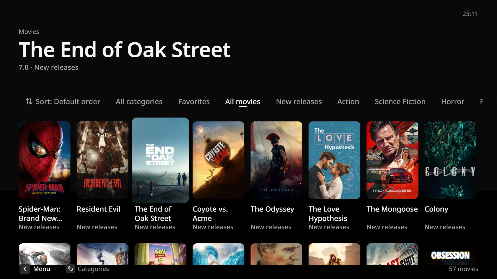 The movie grid, filtered by category