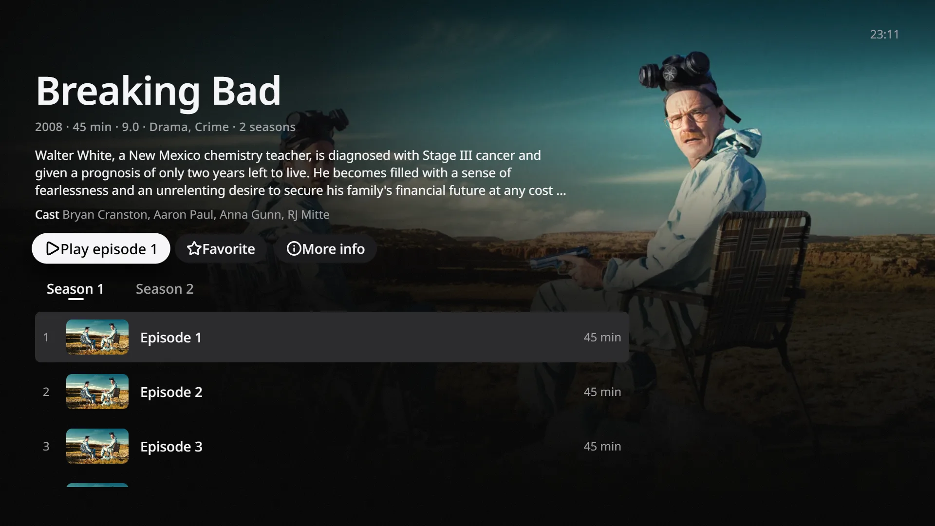 A series page with seasons and episodes